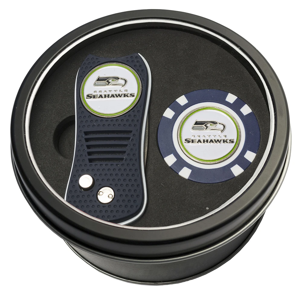 Seattle Seahawks Divot Tool & Golf Chip Personalized Tin Gift Set
