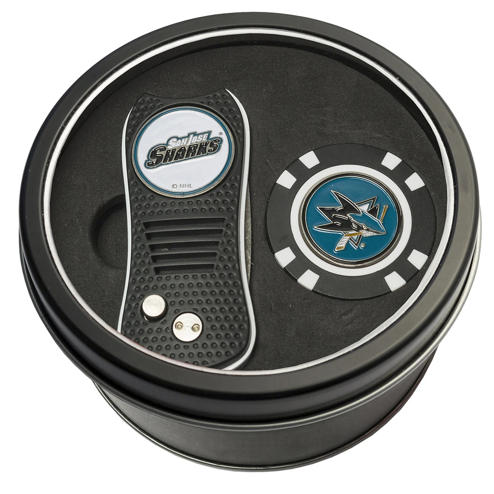 San Jose Sharks Divot Tool & Golf Chip Personalized Tin Gift Set