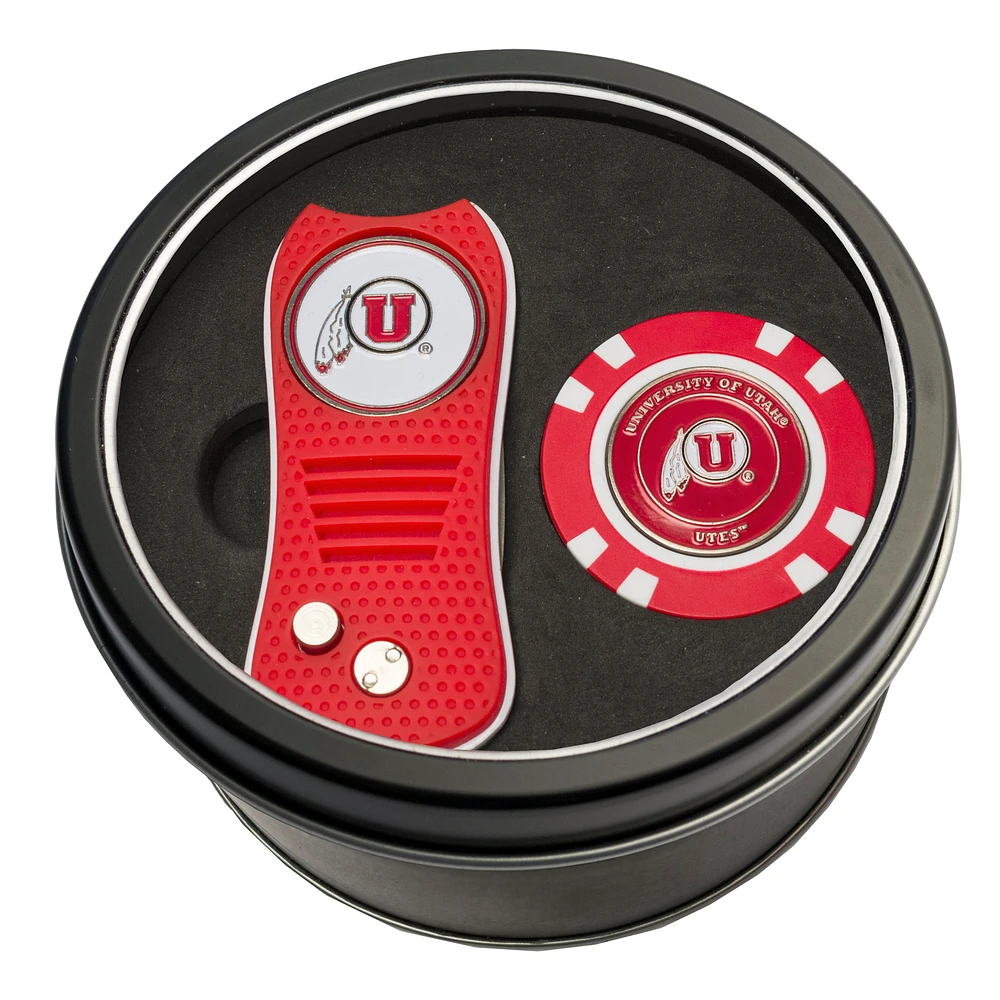 Utah Utes Divot Tool & Golf Chip Personalized Tin Gift Set