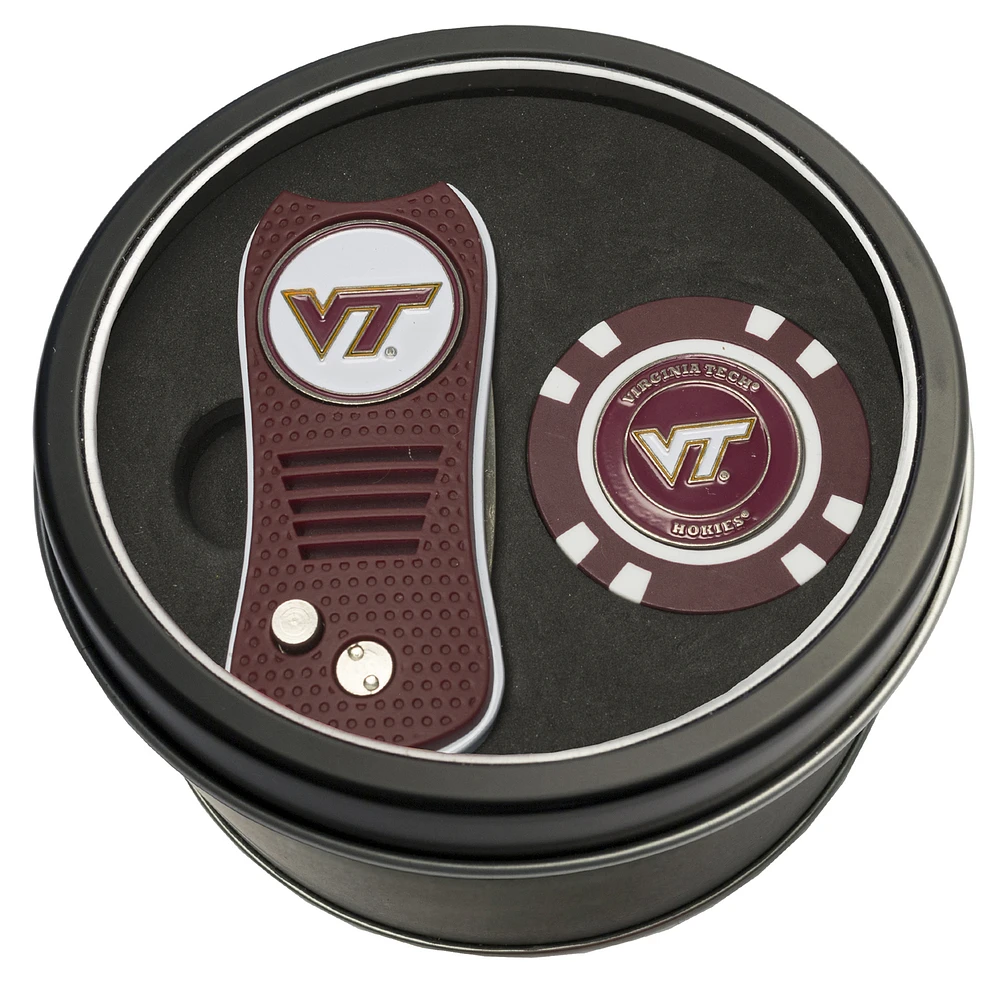 Virginia Tech Hokies Divot Tool & Golf Chip Personalized Tin Gift Set