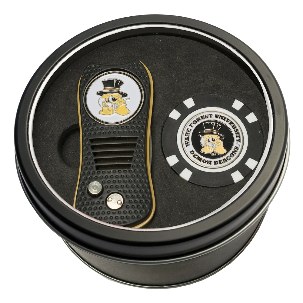 Wake Forest Demon Deacons Divot Tool & Golf Chip Personalized Tin Gift Set