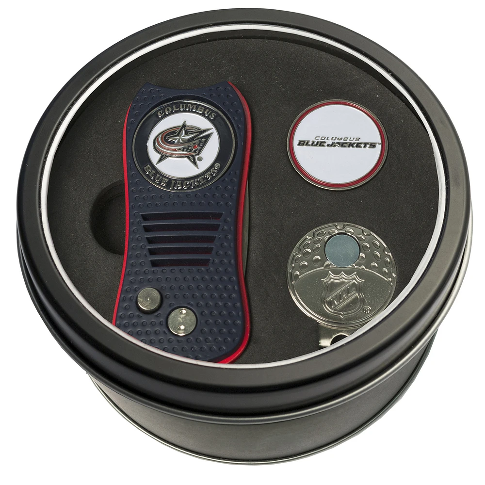 Columbus Blue Jackets Divot Tool Ball Marker & Cap Clip Personalized Tin Gift Set