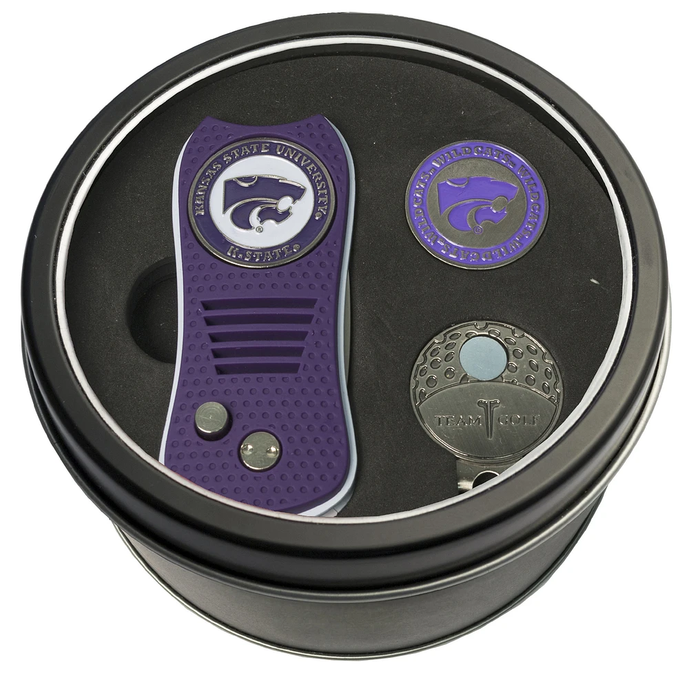 Kansas State Wildcats Divot Tool Ball Marker & Cap Clip Personalized Tin Gift Set