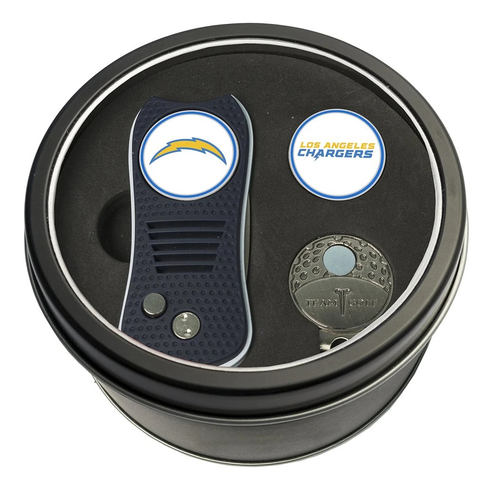 Los Angeles Chargers Divot Tool Ball Marker & Cap Clip Personalized Tin Gift Set