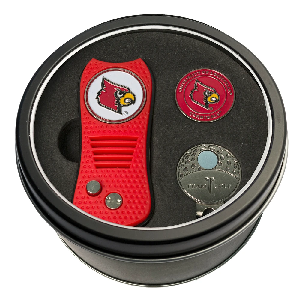 Louisville Cardinals Divot Tool Ball Marker & Cap Clip Personalized Tin Gift Set
