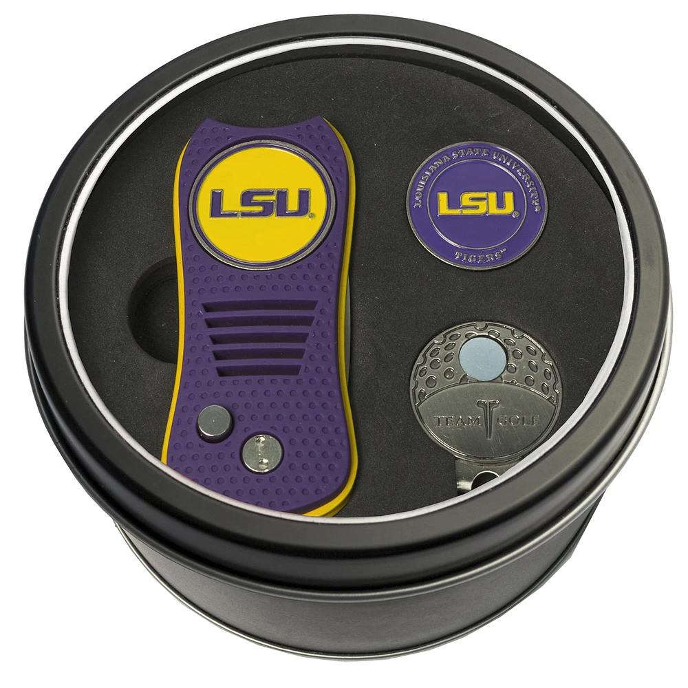 LSU Tigers Divot Tool Ball Marker & Cap Clip Personalized Tin Gift Set
