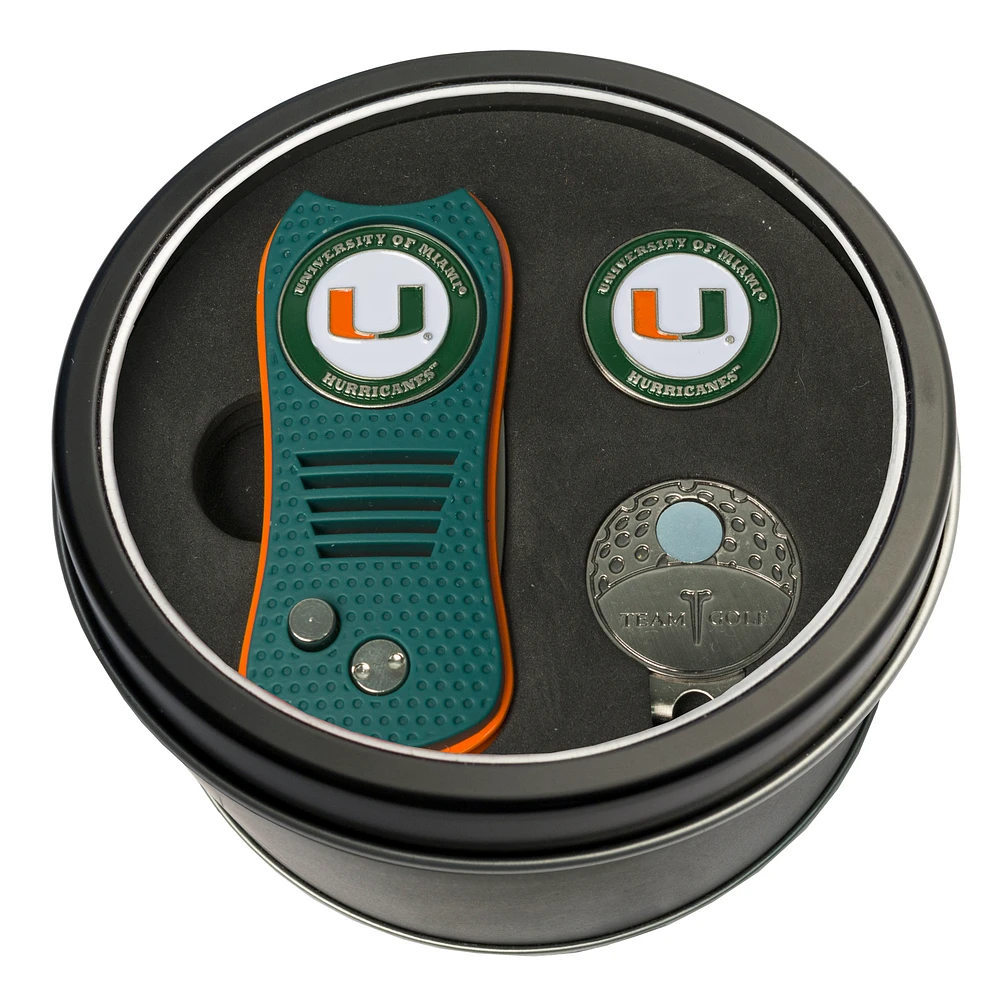 Miami Hurricanes Divot Tool Ball Marker & Cap Clip Personalized Tin Gift Set