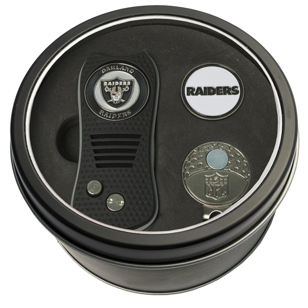 Las Vegas Raiders Divot Tool Ball Marker & Cap Clip Personalized Tin Gift Set