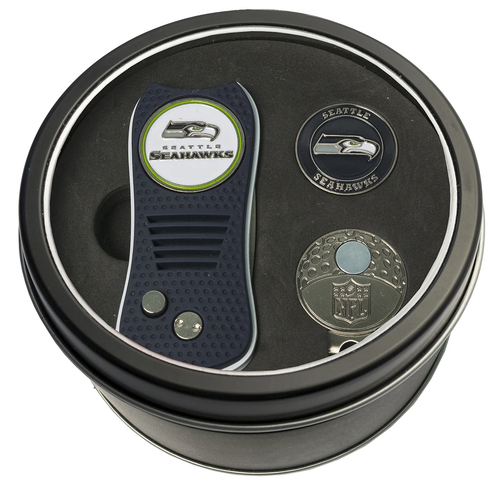 Seattle Seahawks Divot Tool Ball Marker & Cap Clip Personalized Tin Gift Set