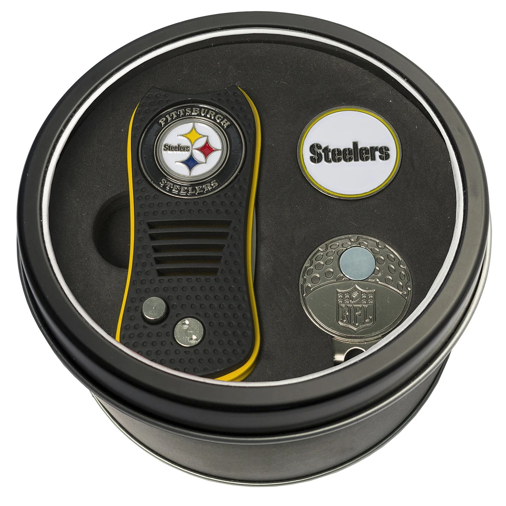Pittsburgh Steelers Divot Tool Ball Marker & Cap Clip Personalized Tin Gift Set