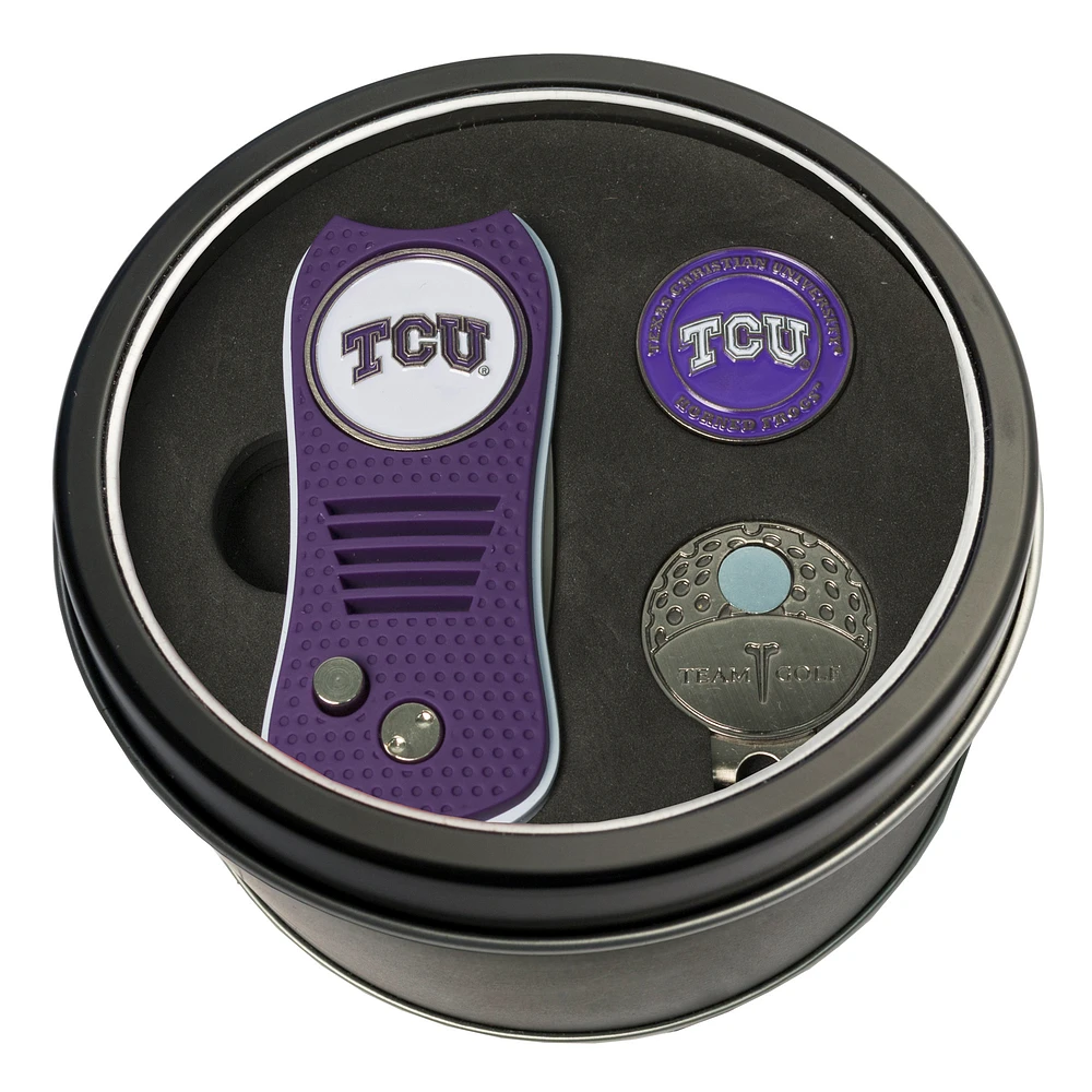 TCU Horned Frogs Divot Tool Ball Marker & Cap Clip Personalized Tin Gift Set