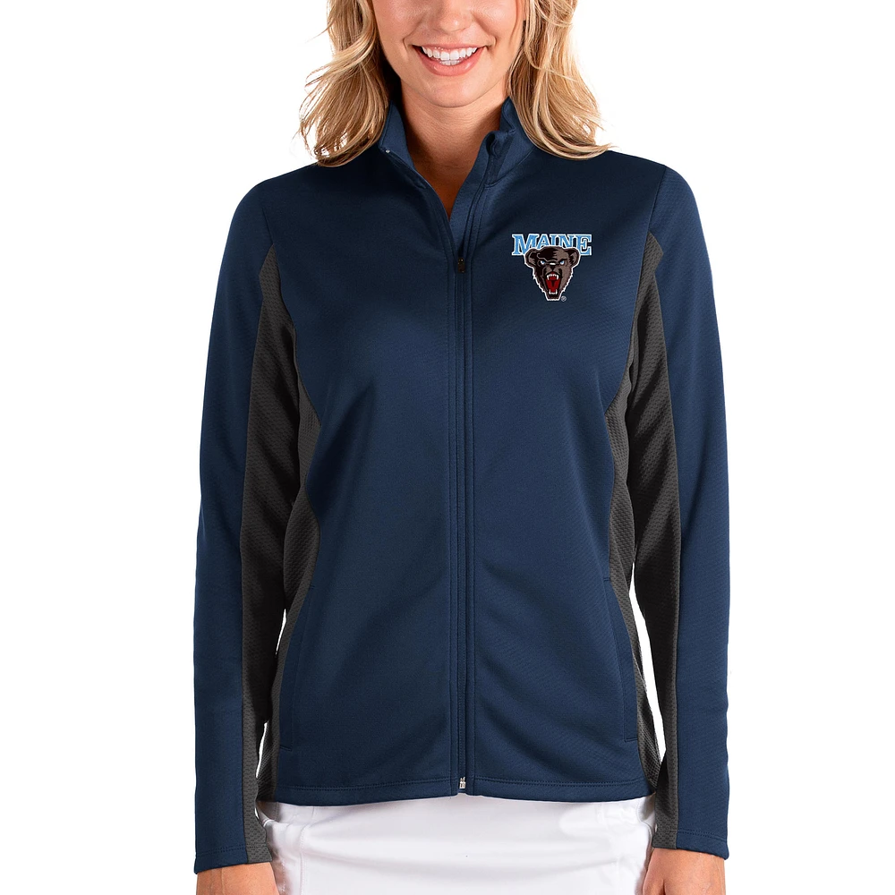 Women's Antigua Navy/Charcoal Maine Black Bears Passage Full-Zip Jacket