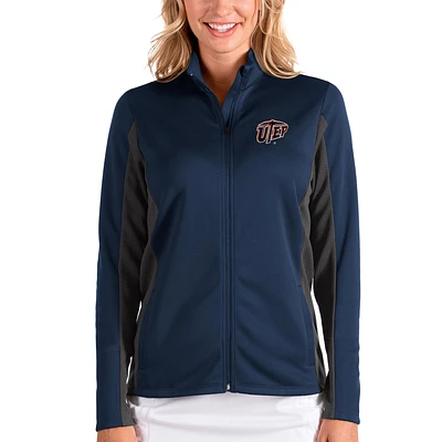 Women's Antigua Navy/Charcoal UTEP Miners Passage Full-Zip Jacket