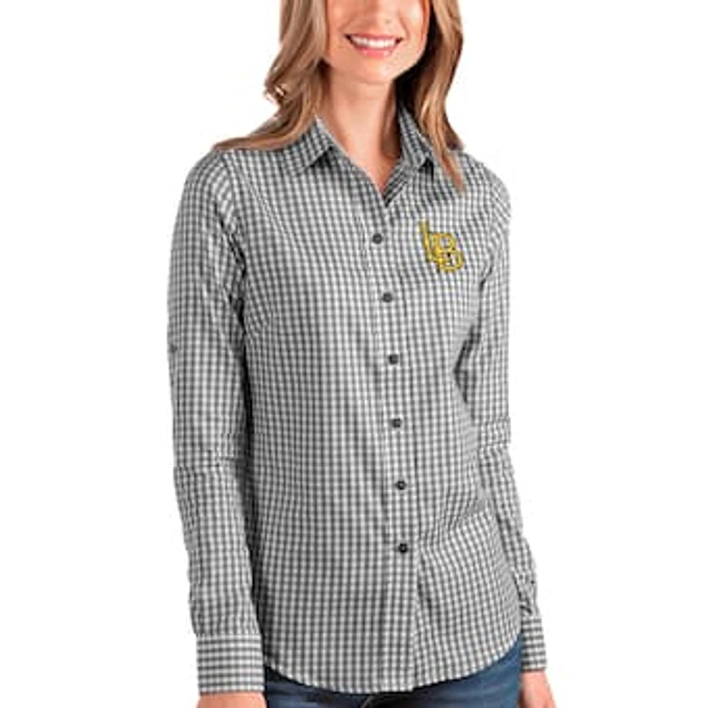 Women's Antigua Black/White Cal State Long Beach The Beach Structure Button-Up Shirt