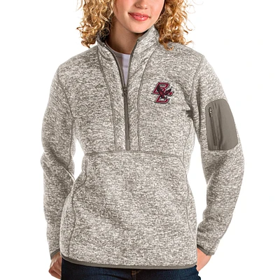 Women's Antigua Oatmeal Boston College Eagles Fortune Half-Zip Pullover Sweater