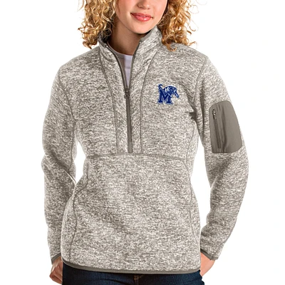 Women's Antigua Oatmeal Memphis Tigers Fortune Half-Zip Pullover Sweater