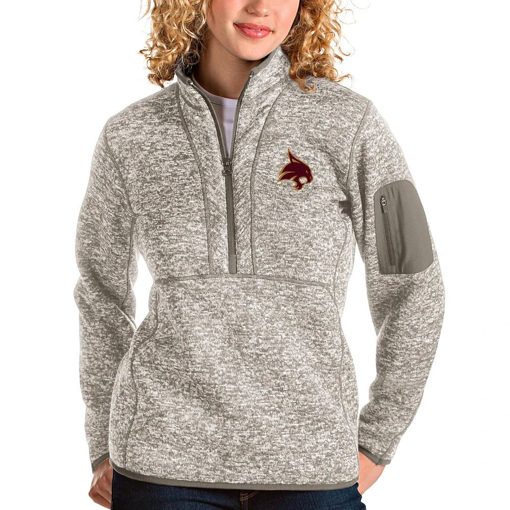 Women's Antigua Oatmeal Texas State Bobcats Fortune Half-Zip Pullover Sweater