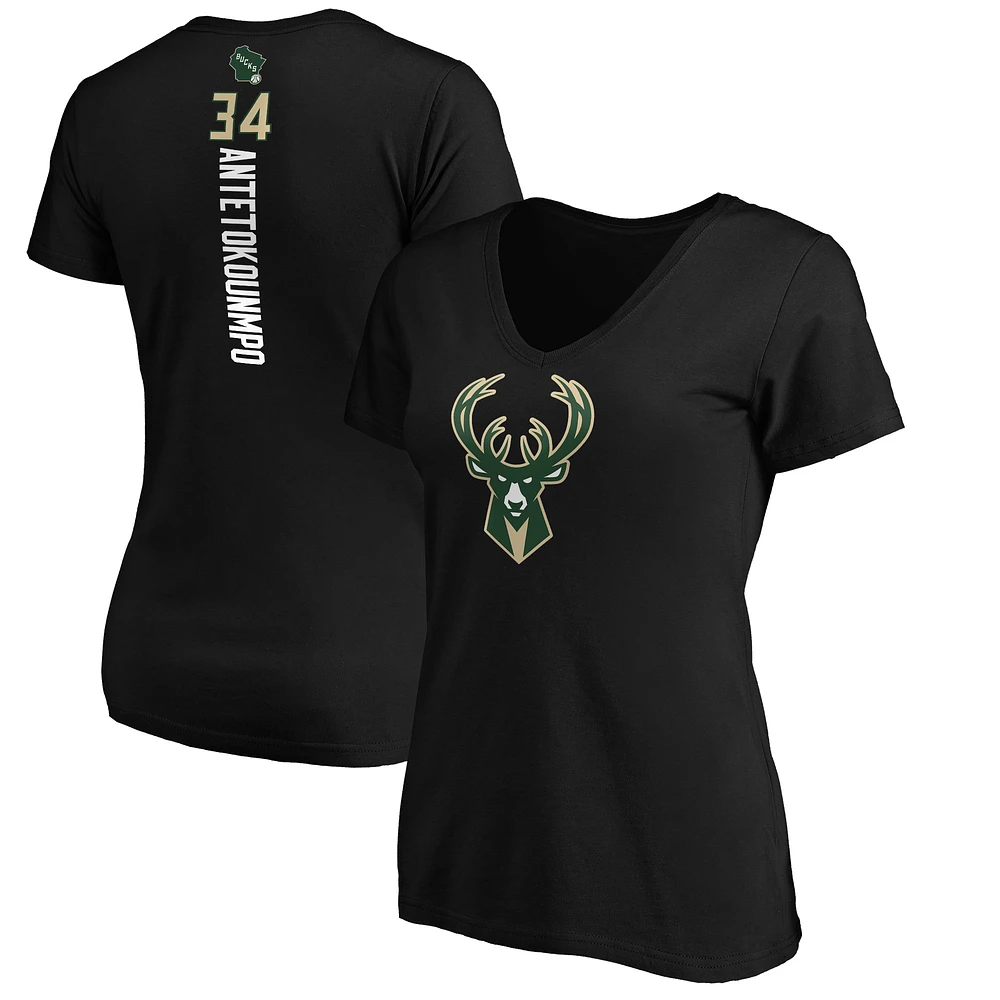 Women's Giannis Antetokounmpo Black Milwaukee Bucks Playmaker Name & Number V-Neck T-Shirt