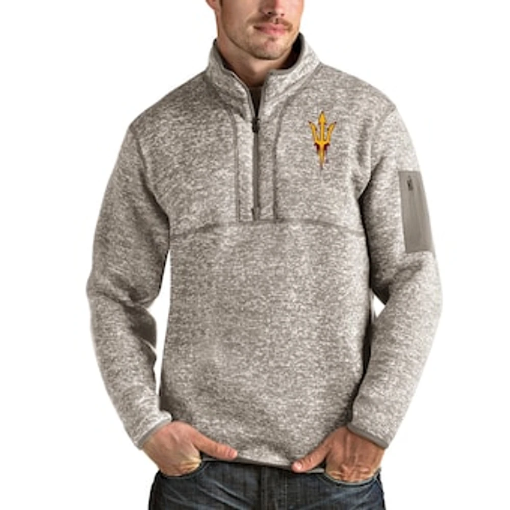 Men's Antigua Oatmeal Arizona State Sun Devils Fortune Half-Zip Pullover Jacket