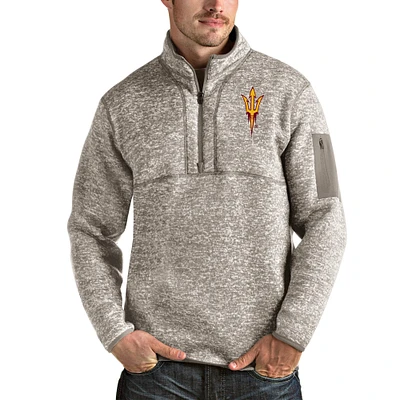 Men's Antigua Oatmeal Arizona State Sun Devils Fortune Half-Zip Pullover Jacket