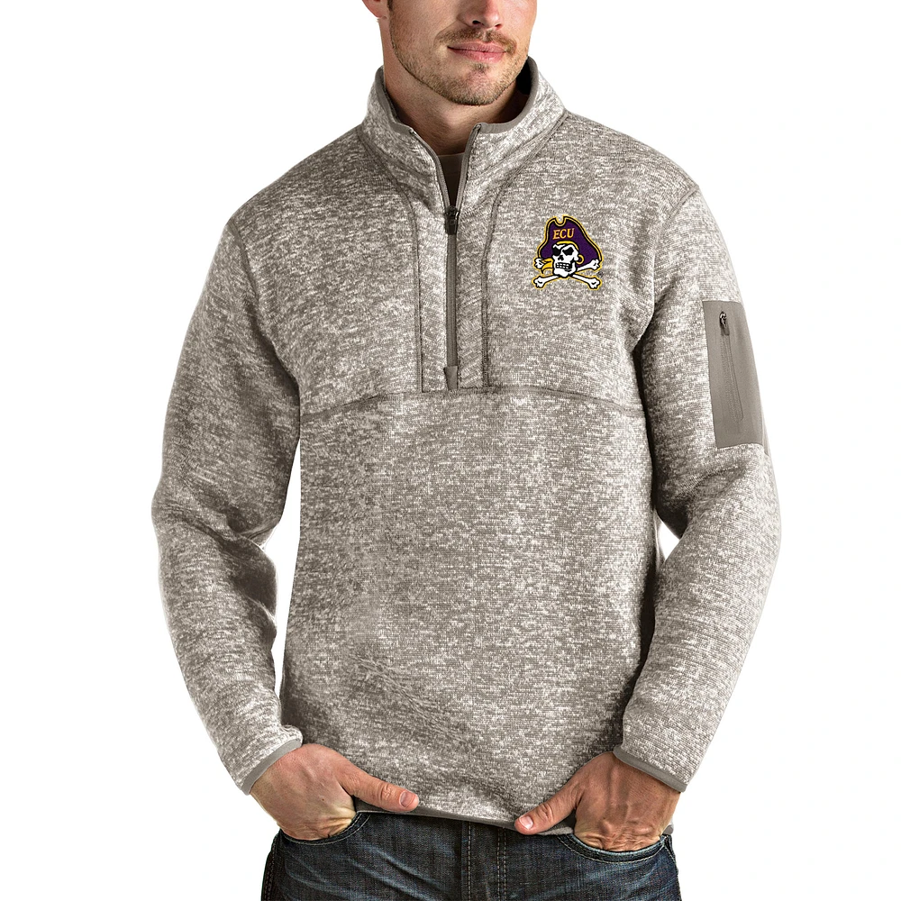 Men's Antigua Oatmeal ECU Pirates Fortune Half-Zip Pullover Jacket