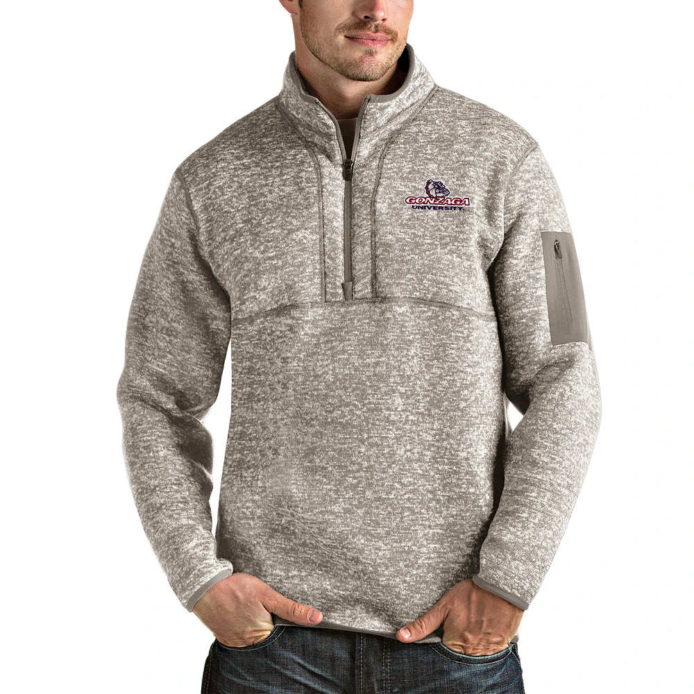 Men's Antigua Oatmeal Gonzaga Bulldogs Fortune Half-Zip Pullover Jacket