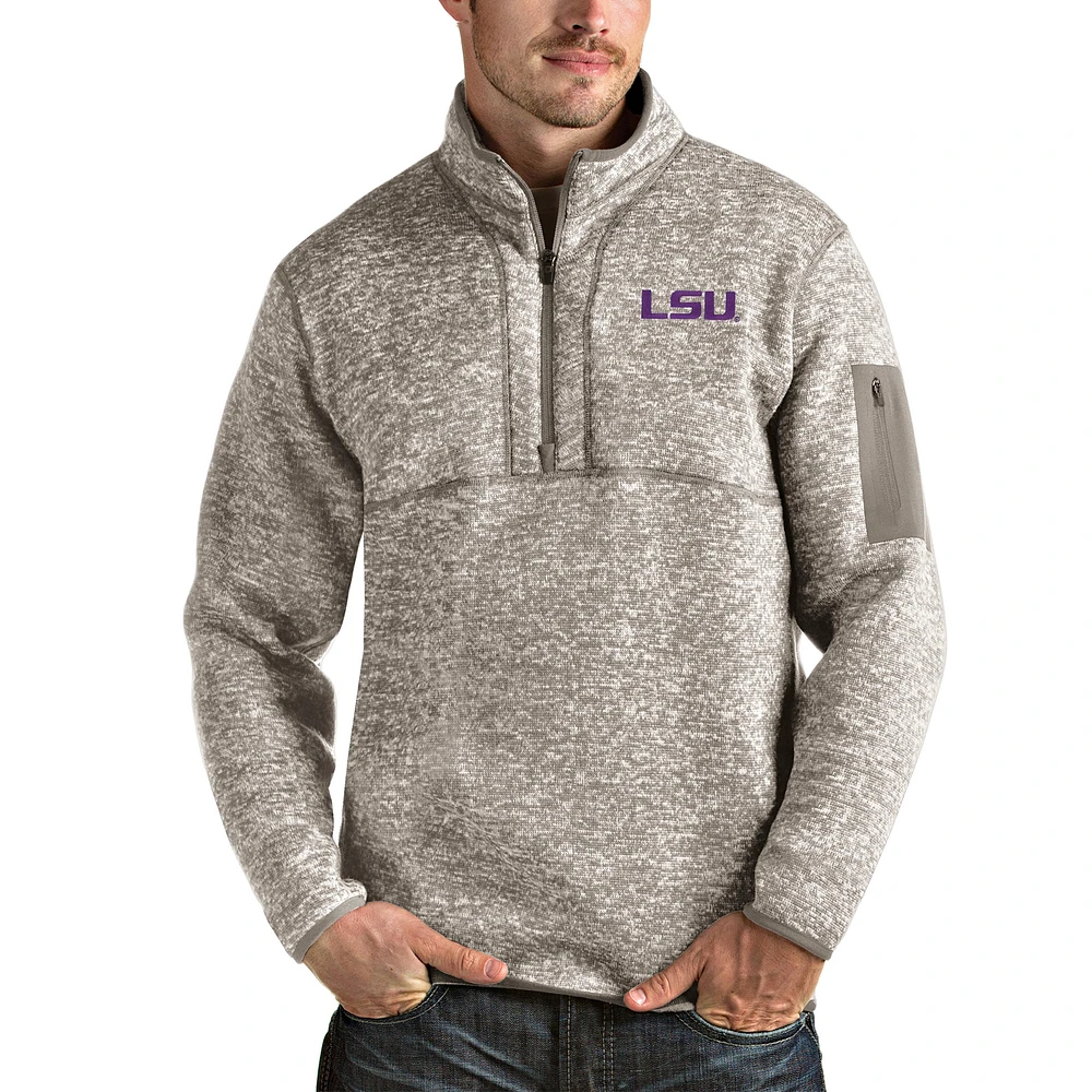 Men's Antigua Oatmeal LSU Tigers Fortune Half-Zip Pullover Jacket