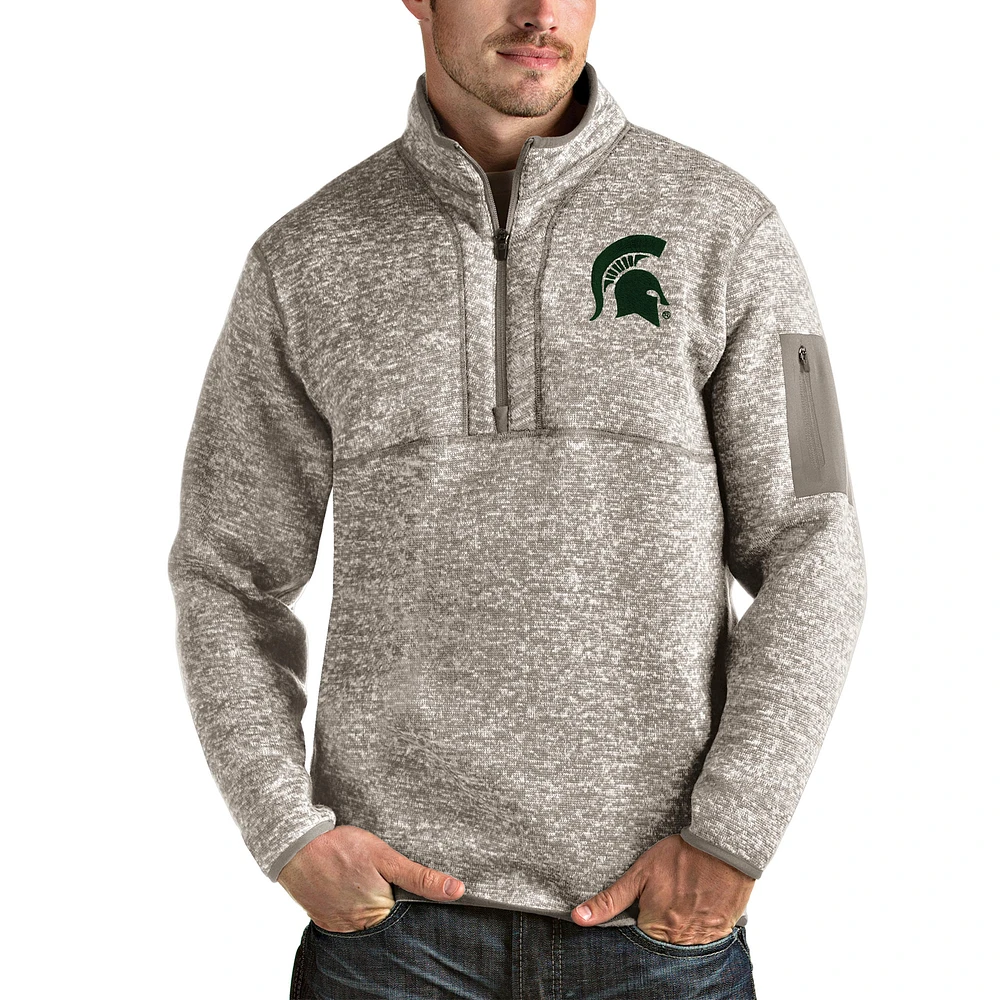 Men's Antigua Oatmeal Michigan State Spartans Fortune Half-Zip Pullover Jacket