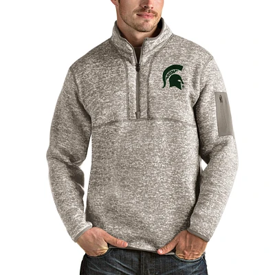 Men's Antigua Oatmeal Michigan State Spartans Fortune Half-Zip Pullover Jacket