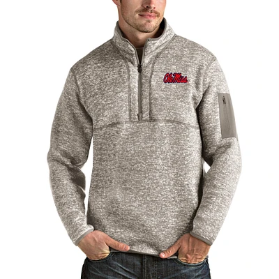 Men's Antigua Oatmeal Ole Miss Rebels Fortune Half-Zip Pullover Jacket