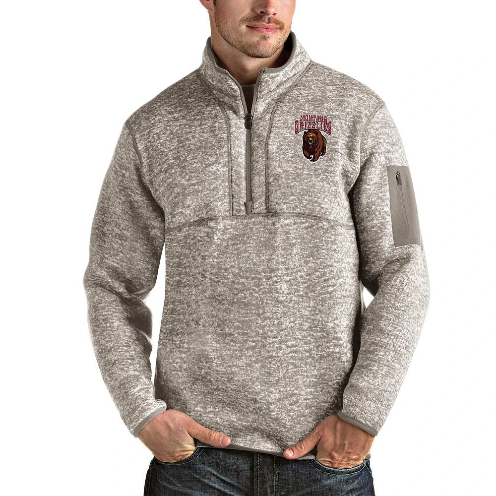 Men's Antigua Oatmeal Montana Grizzlies Fortune Half-Zip Pullover Jacket