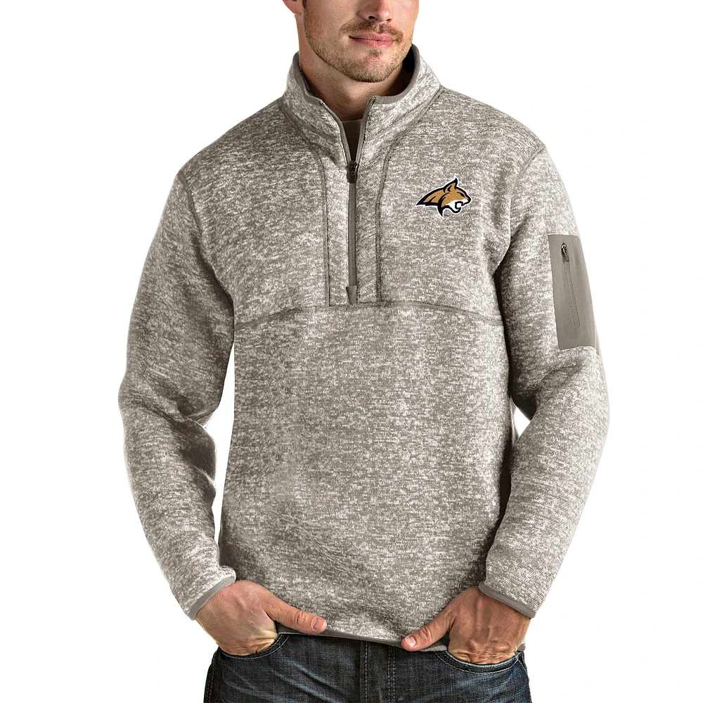 Men's Antigua Oatmeal Montana State Bobcats Fortune Half-Zip Pullover Jacket