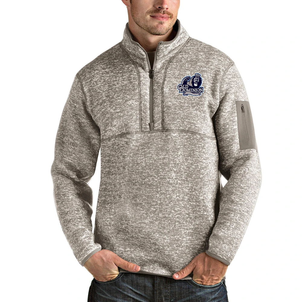 Men's Antigua Oatmeal Old Dominion Monarchs Fortune Half-Zip Pullover Jacket