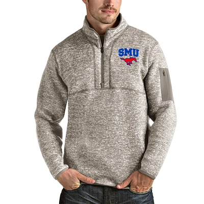 Men's Antigua Oatmeal SMU Mustangs Fortune Half-Zip Pullover Jacket