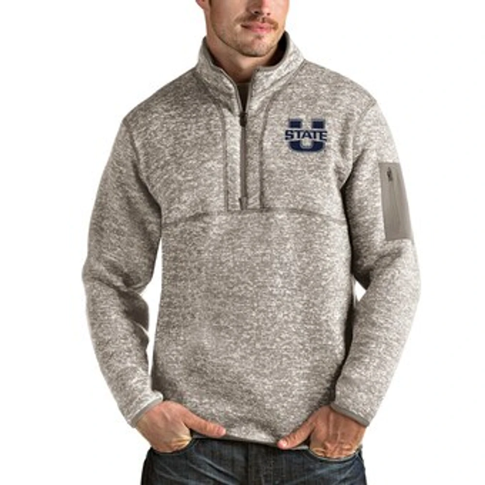 Men's Antigua Oatmeal Utah State Aggies Fortune Half-Zip Pullover Jacket
