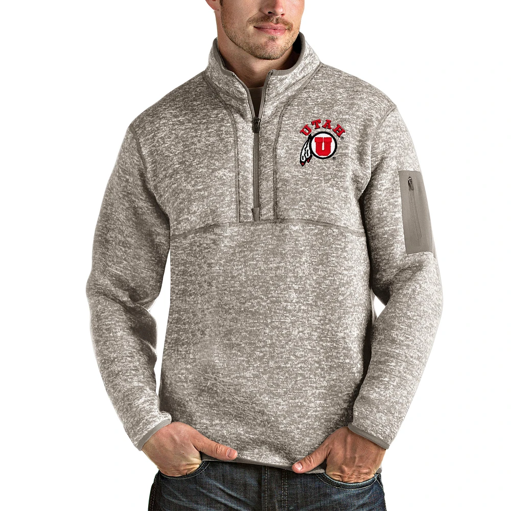 Men's Antigua Oatmeal Utah Utes Fortune Half-Zip Pullover Jacket