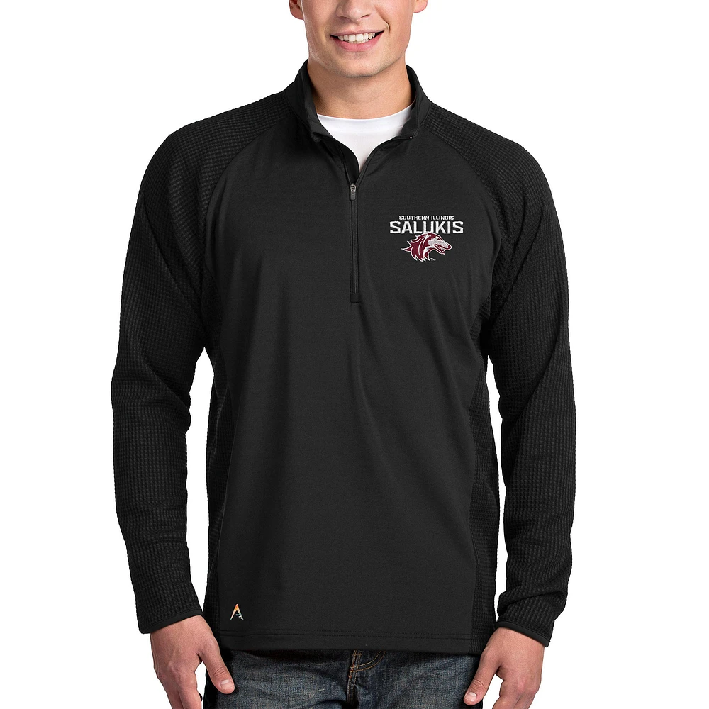 Men's Antigua Black Southern Illinois Salukis Sonar Quarter-Zip Pullover Jacket