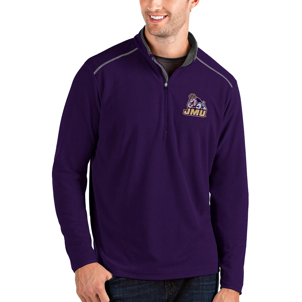 Men's Antigua Purple/Charcoal James Madison Dukes Glacier Quarter-Zip Pullover Jacket