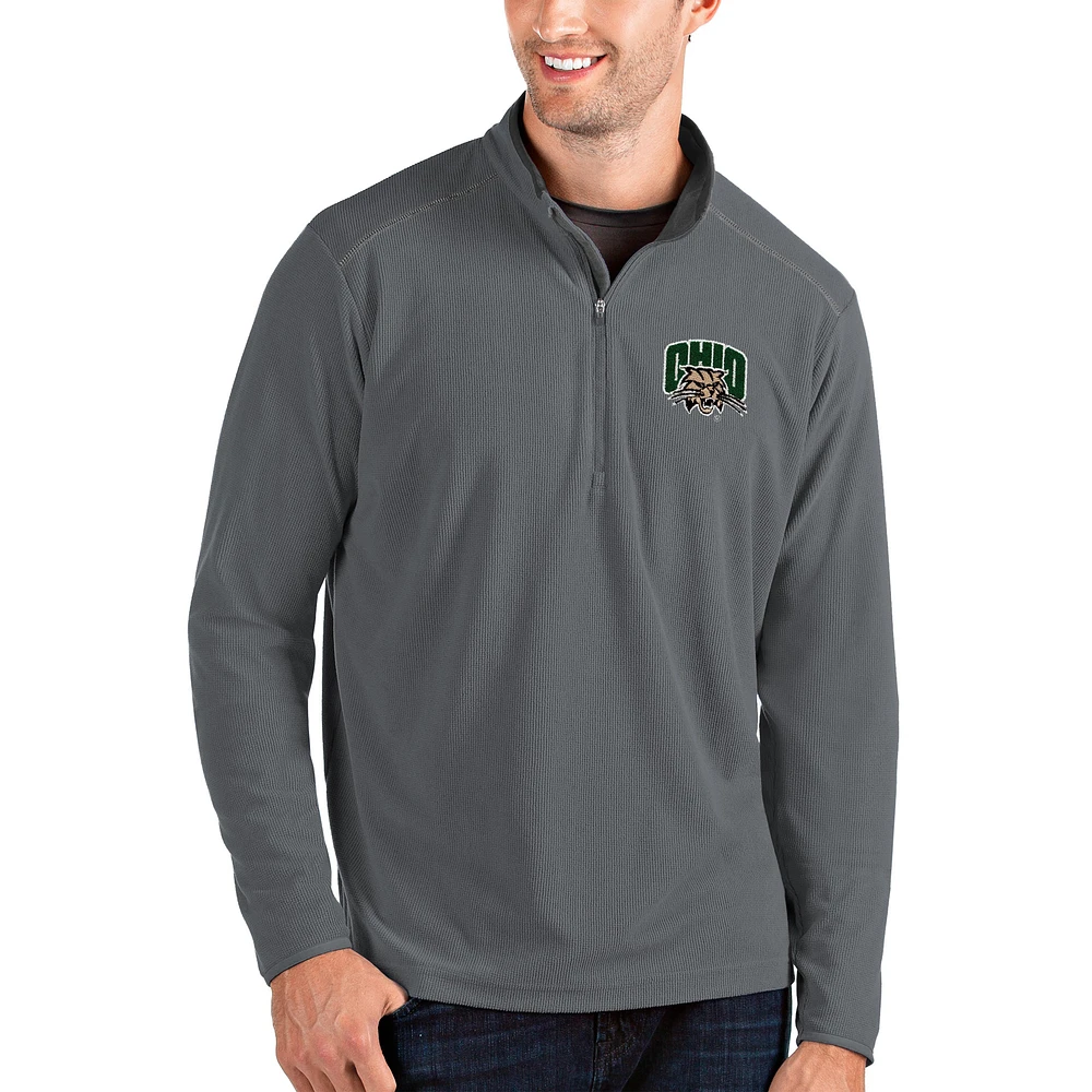 Men's Antigua Gray/Charcoal Ohio Bobcats Glacier Quarter-Zip Pullover Jacket