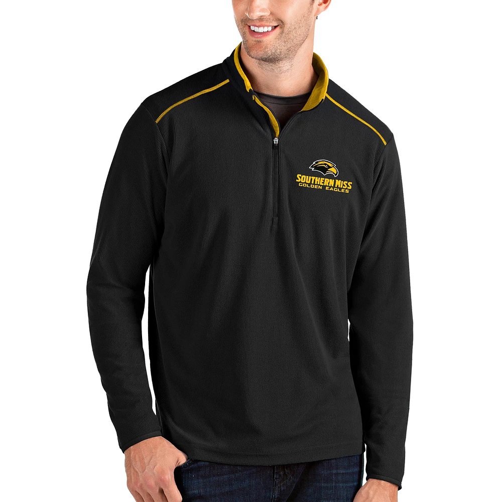 Men's Antigua Black/Charcoal Southern Miss Golden Eagles Glacier Quarter-Zip Pullover Jacket