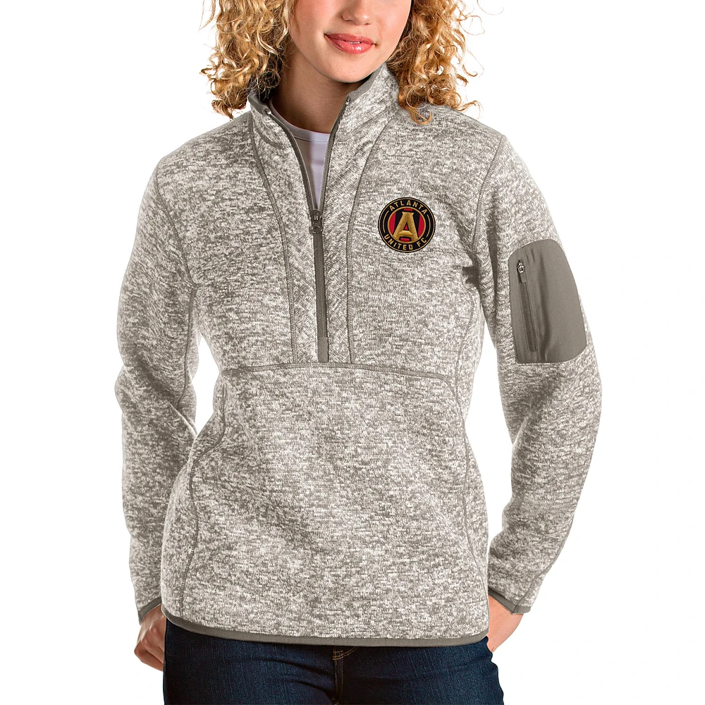 Women's Antigua Tan Atlanta United FC Fortune Quarter-Zip Pullover Jacket