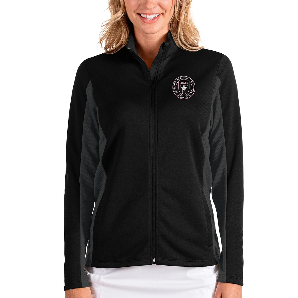 Women's Antigua Black/Heather Gray Inter Miami CF Passage Full-Zip Jacket