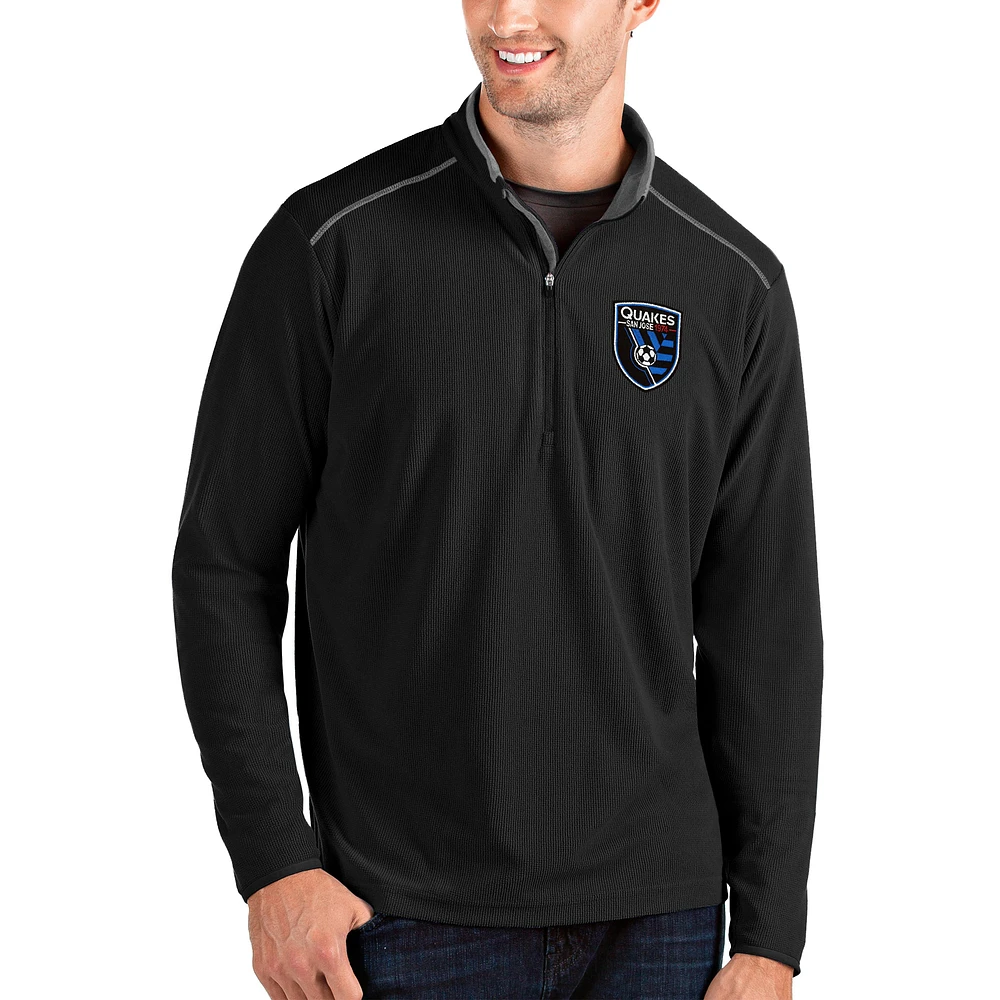 Men's Antigua Black San Jose Earthquakes Glacier Quarter-Zip Pullover Jacket
