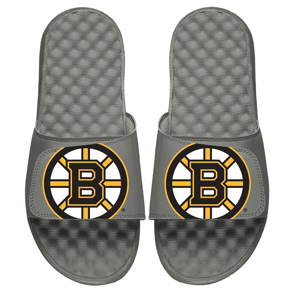 Men's ISlide Gray Boston Bruins Blown Up Logo Slide Sandals