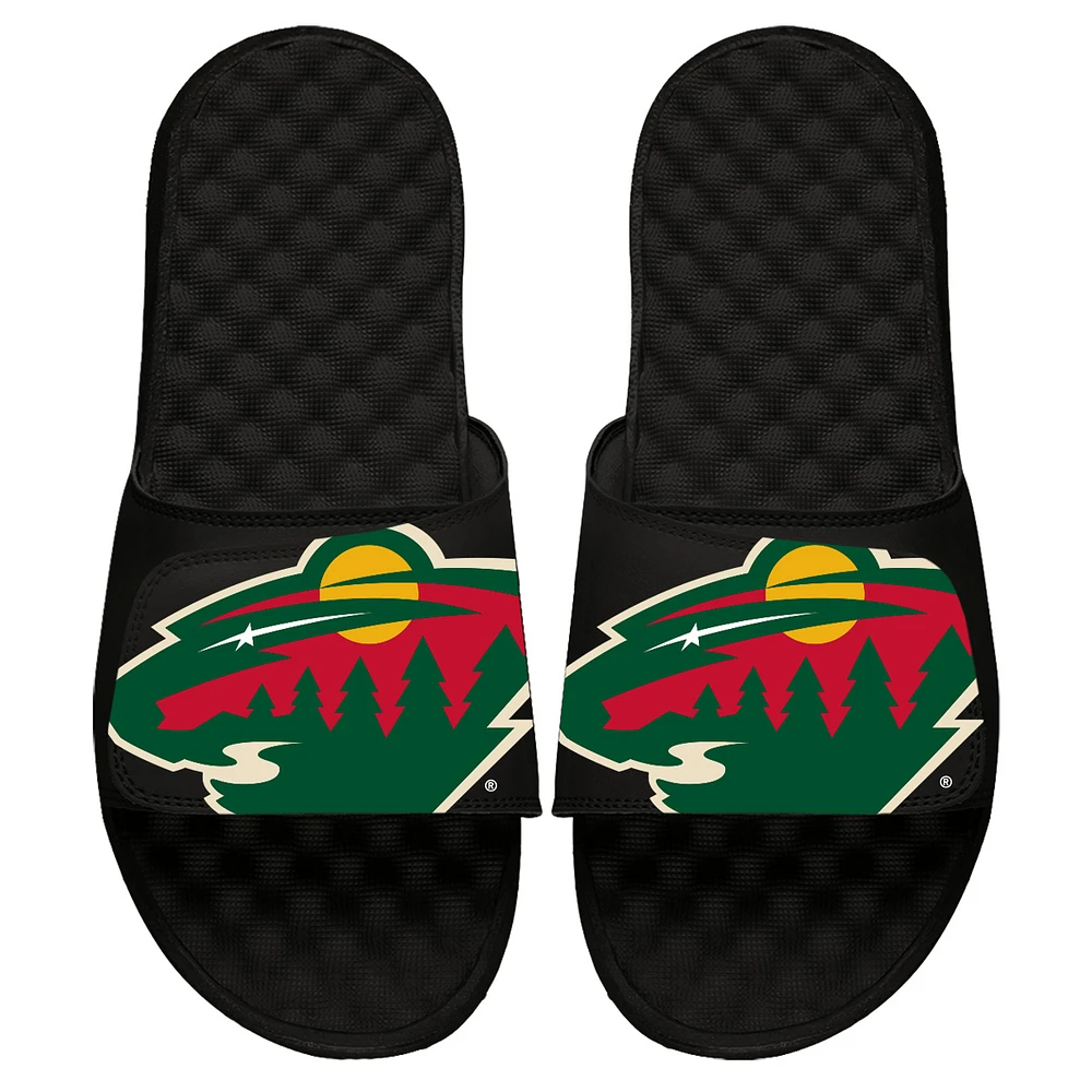 Men's ISlide Black Minnesota Wild Blown Up Logo Slide Sandals