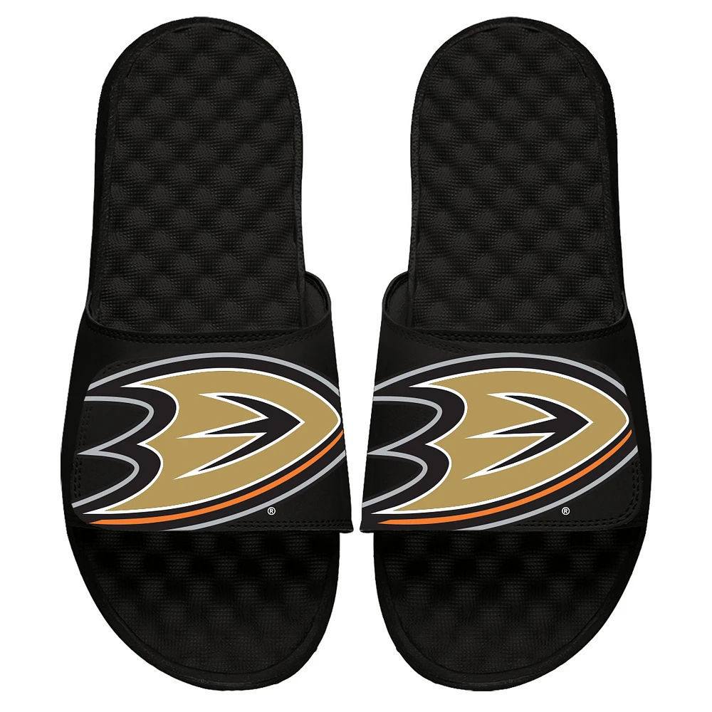 Youth ISlide Black Anaheim Ducks Blown Up Logo Slide Sandals