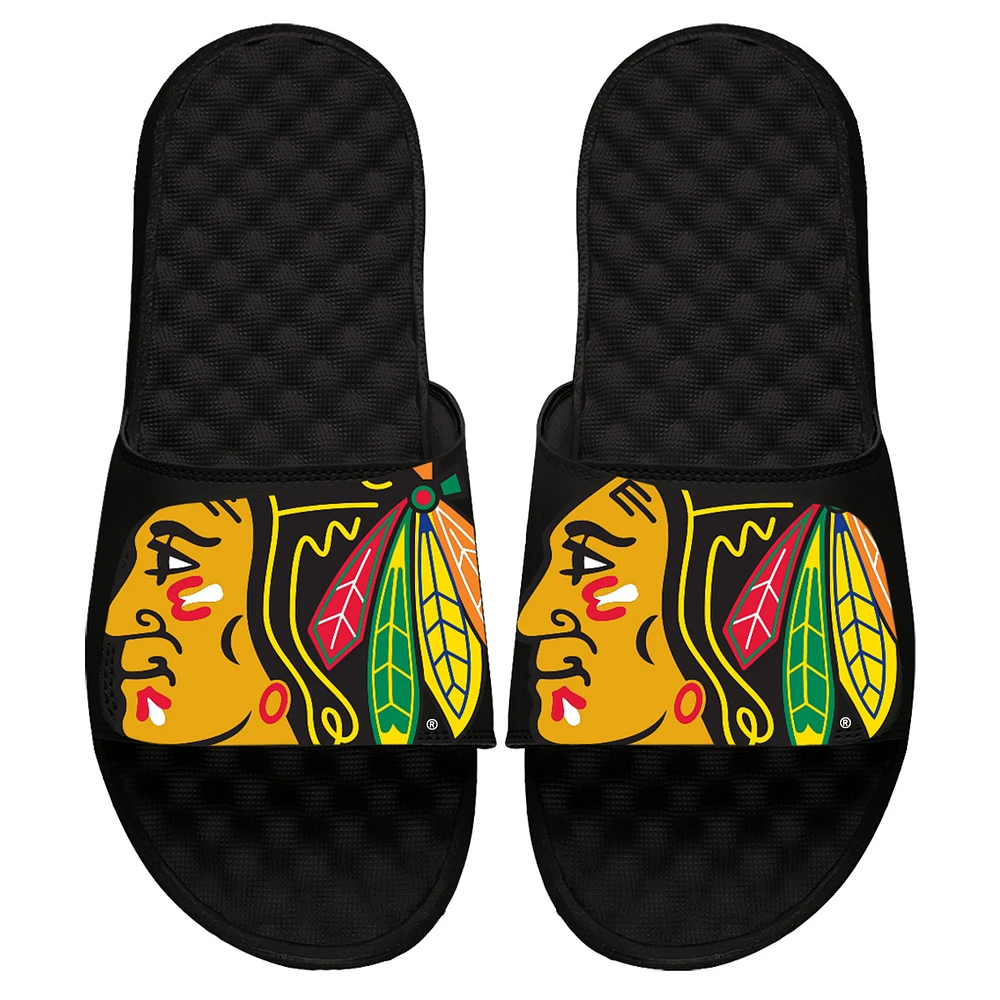 Youth ISlide Black Chicago Blackhawks Blown Up Logo Slide Sandals