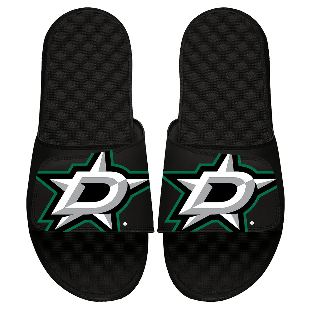 Youth ISlide Black Dallas Stars Blown Up Logo Slide Sandals
