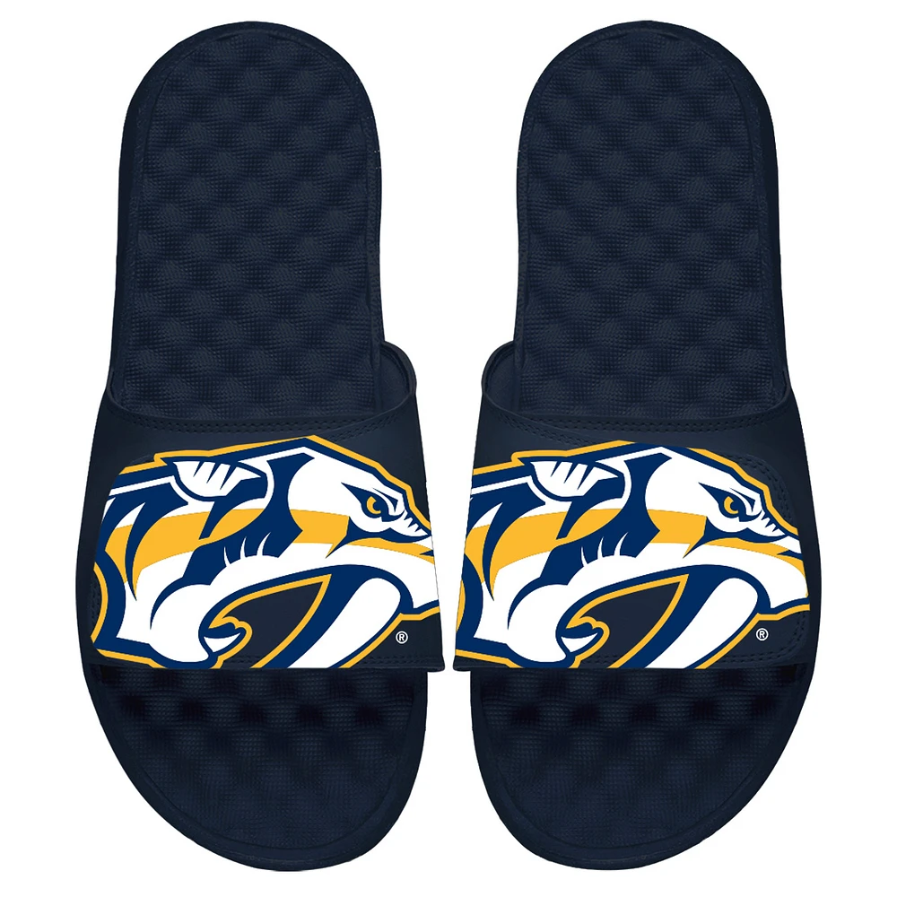 Youth ISlide Navy Nashville Predators Blown Up Logo Slide Sandals