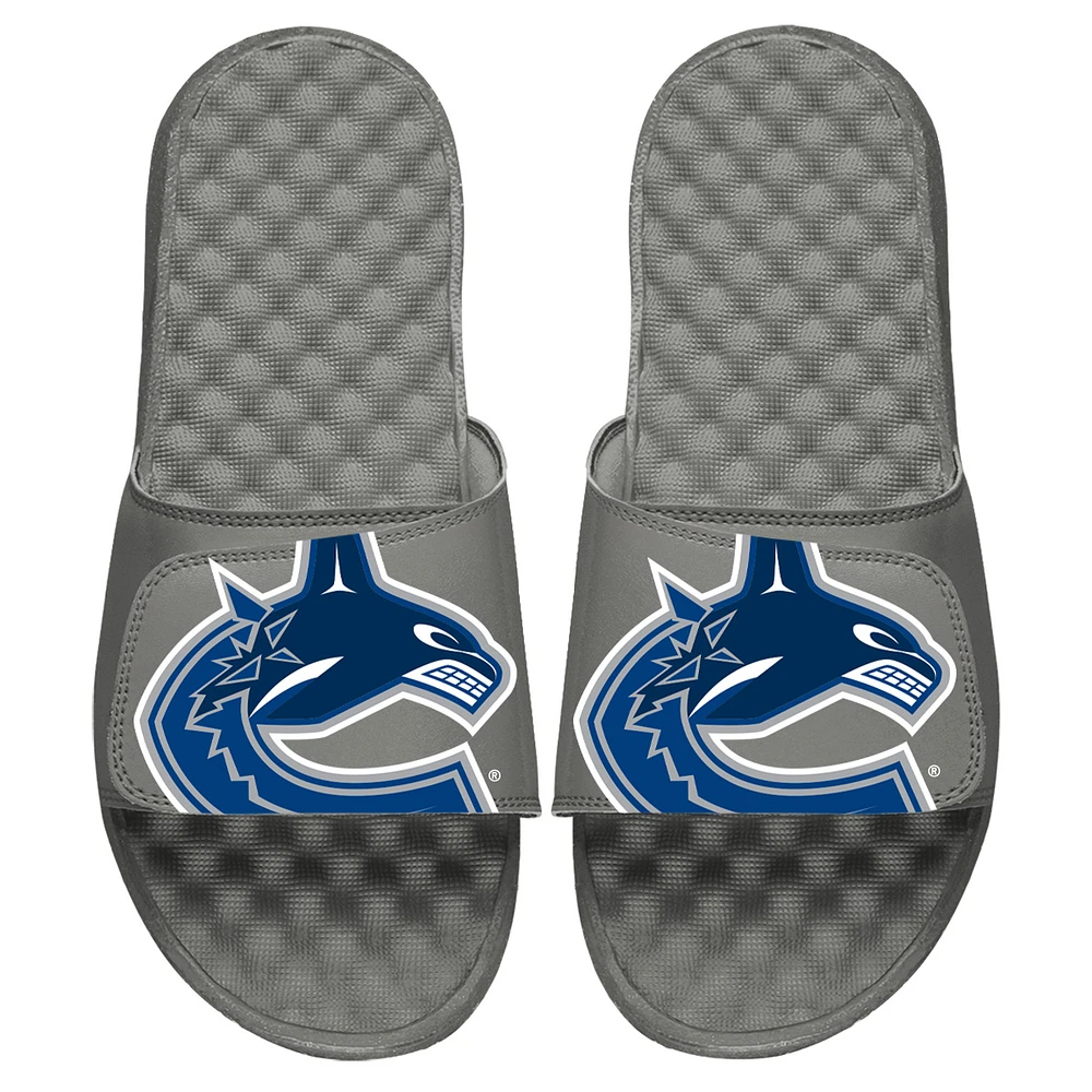 Youth ISlide Gray Vancouver Canucks Blown Up Logo Slide Sandals